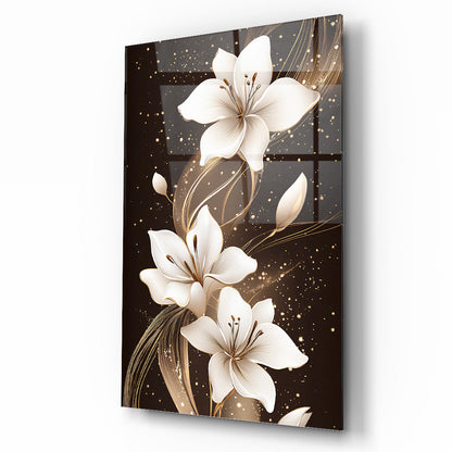 Beyaz Çiçekler Cam Tablo