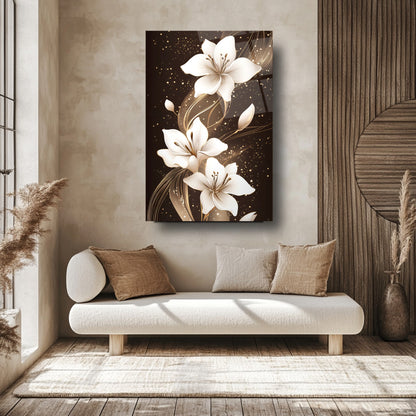 Beyaz Çiçekler Cam Tablo