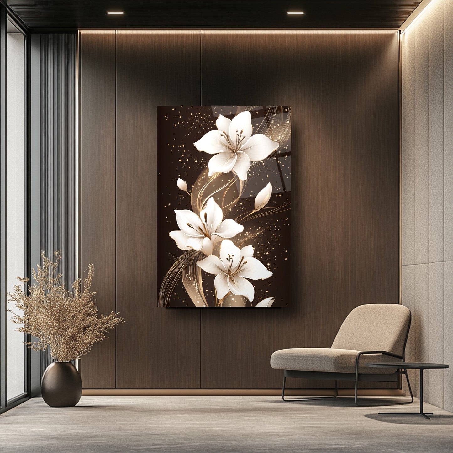 Beyaz Çiçekler Cam Tablo