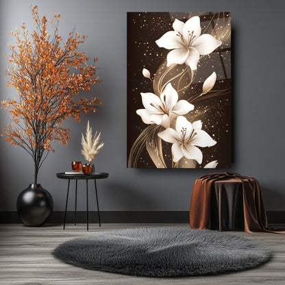 Beyaz Çiçekler Cam Tablo