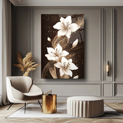 Beyaz Çiçekler Cam Tablo