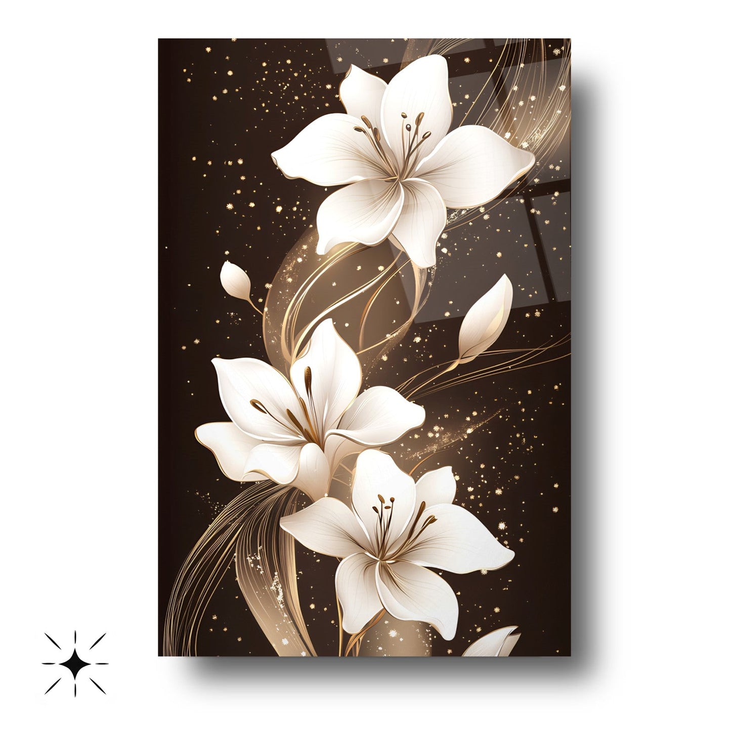 Beyaz Çiçekler Cam Tablo