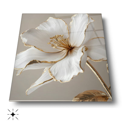 Gold Beyaz Çiçek Cam Tablo