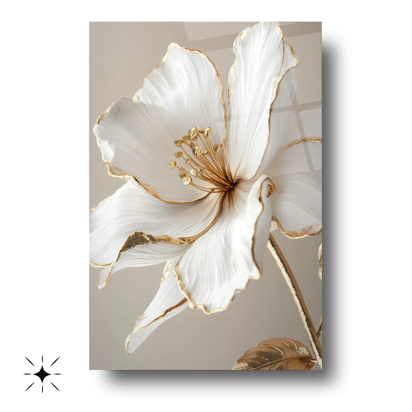 Gold Beyaz Çiçek Cam Tablo