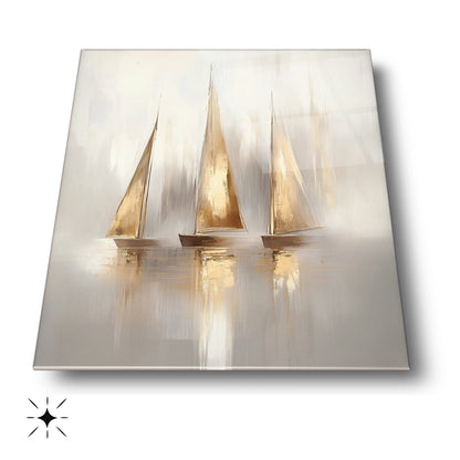 Gold Yelkenli Gemiler Cam Tablo