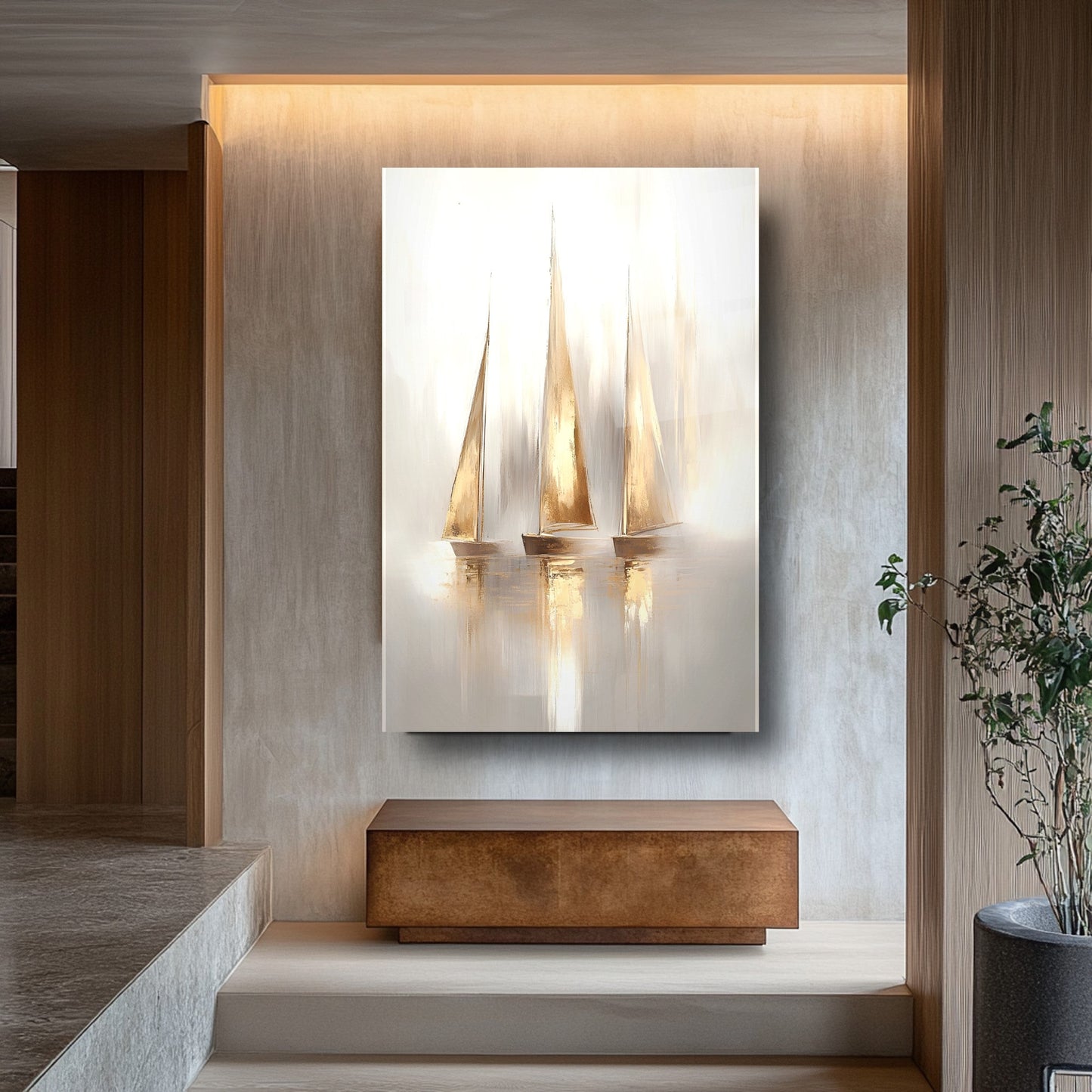 Gold Yelkenli Gemiler Cam Tablo