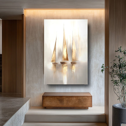 Gold Yelkenli Gemiler Cam Tablo
