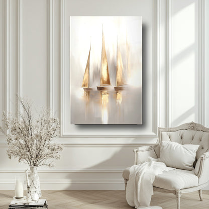 Gold Yelkenli Gemiler Cam Tablo