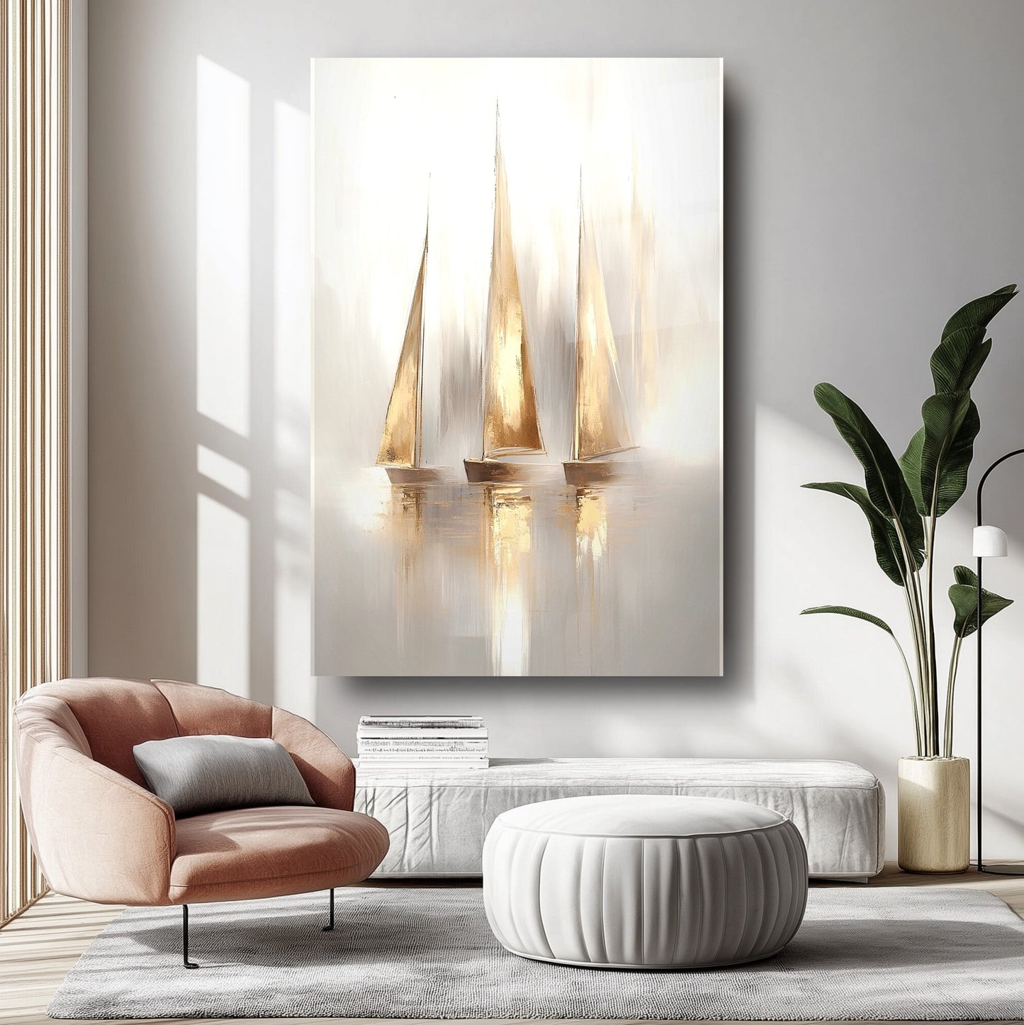 Gold Yelkenli Gemiler Cam Tablo