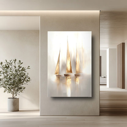 Gold Yelkenli Gemiler Cam Tablo