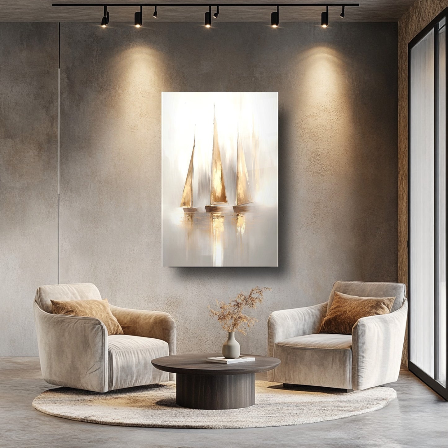 Gold Yelkenli Gemiler Cam Tablo