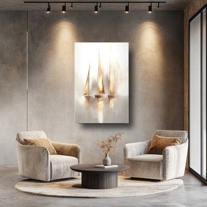 Gold Yelkenli Gemiler Cam Tablo