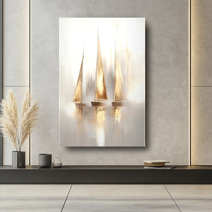 Gold Yelkenli Gemiler Cam Tablo