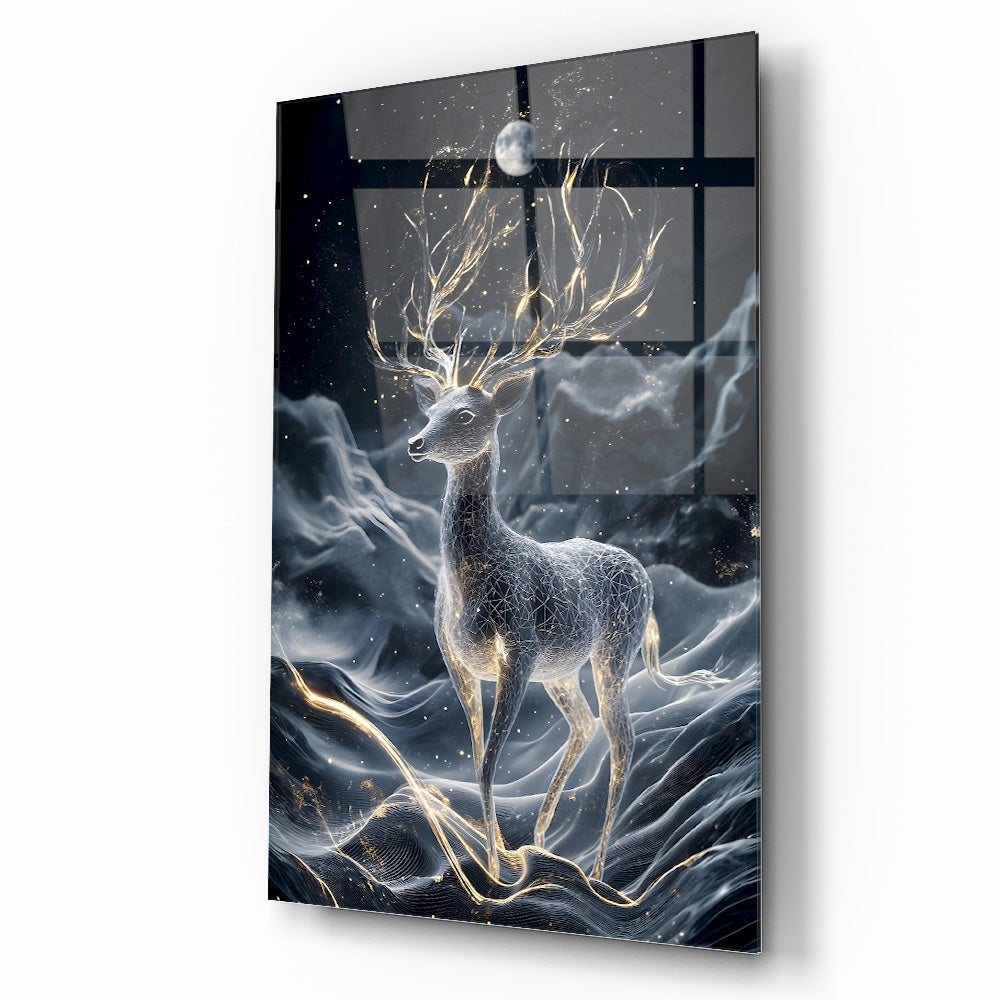 Işıklı Geyik Cam Tablo
