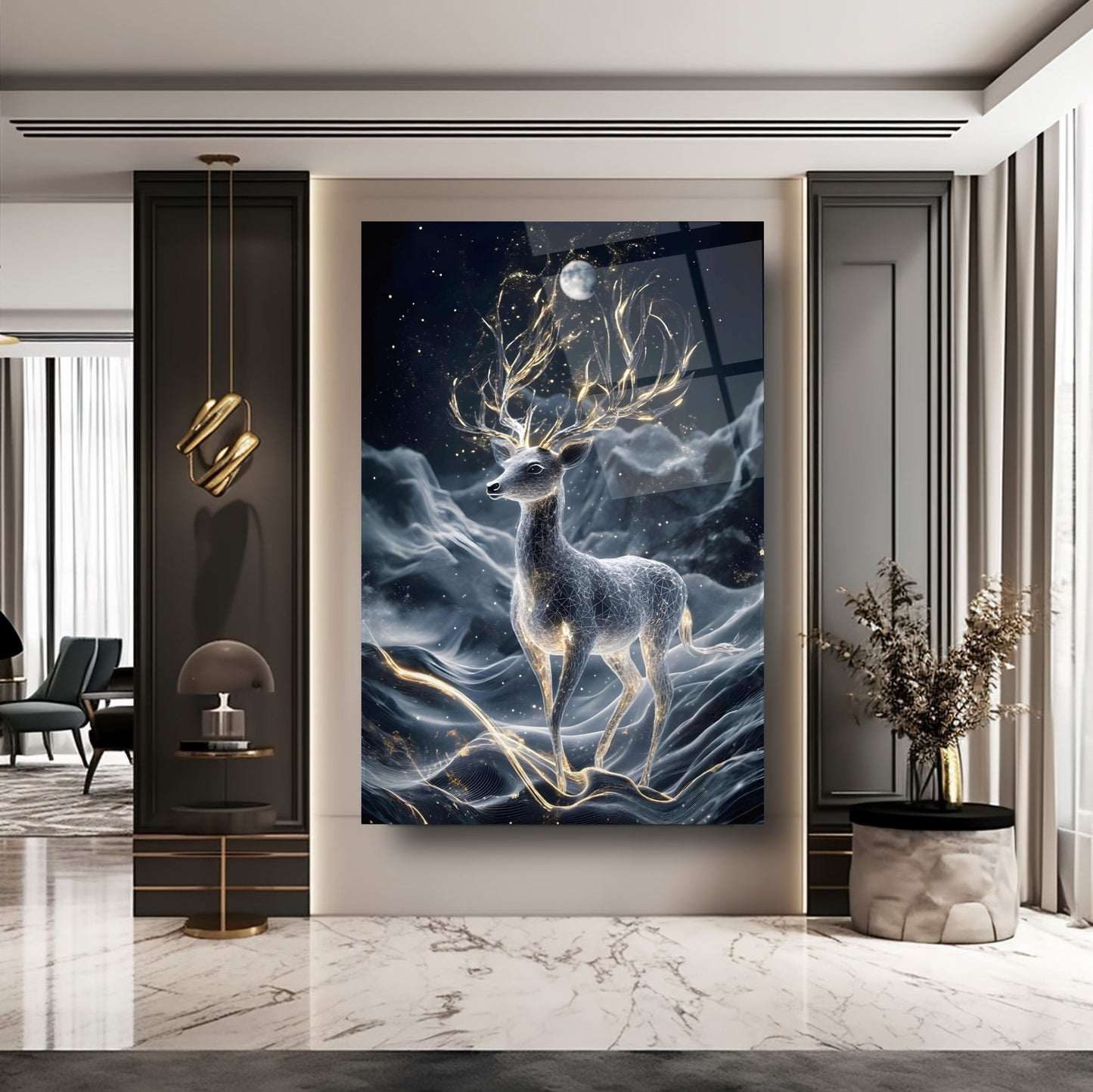 Işıklı Geyik Cam Tablo
