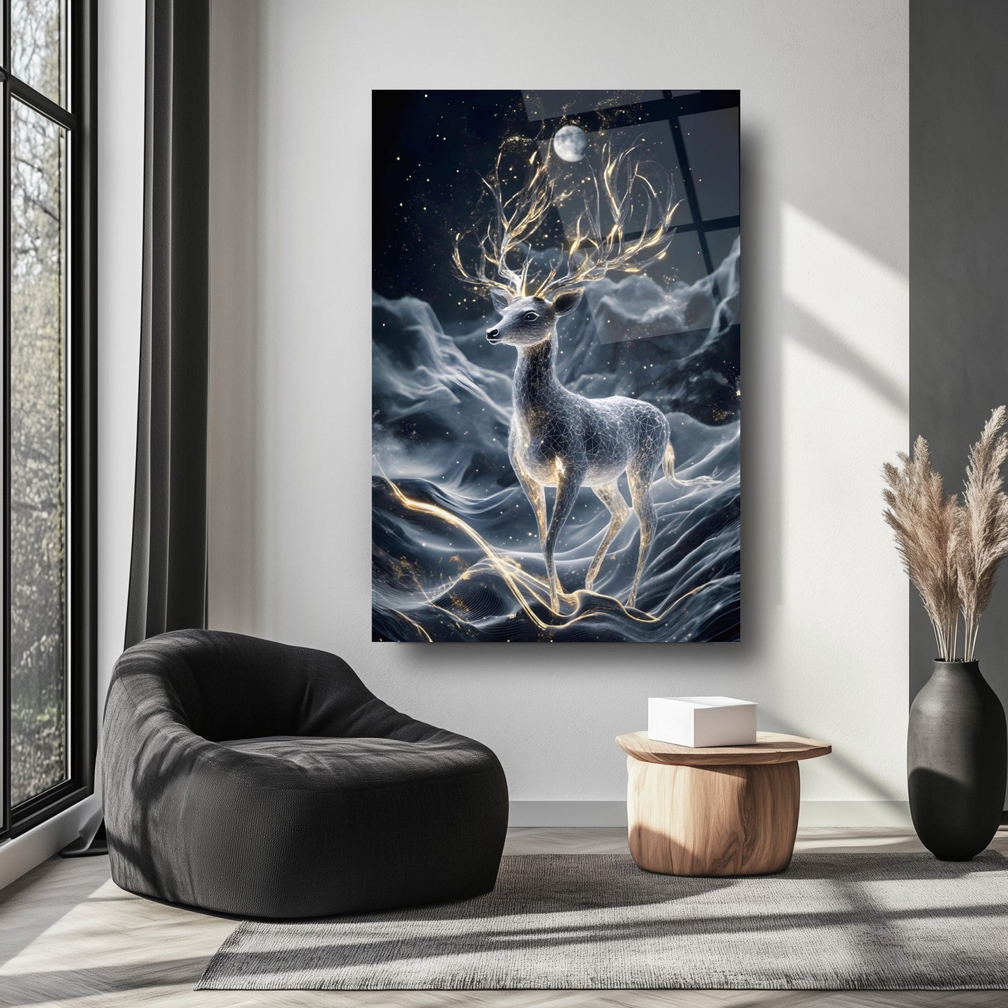 Işıklı Geyik Cam Tablo