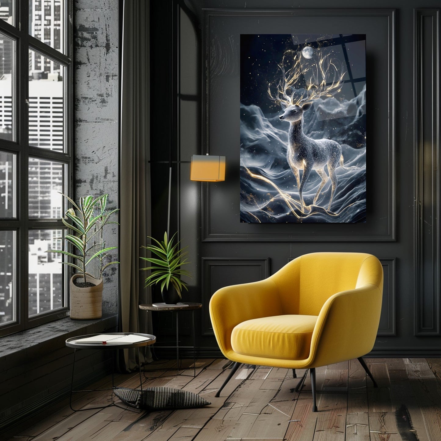 Işıklı Geyik Cam Tablo