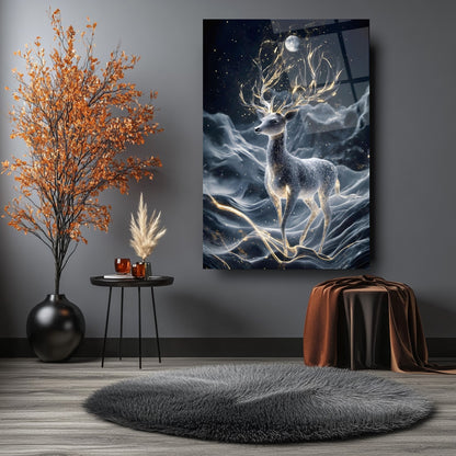 Işıklı Geyik Cam Tablo