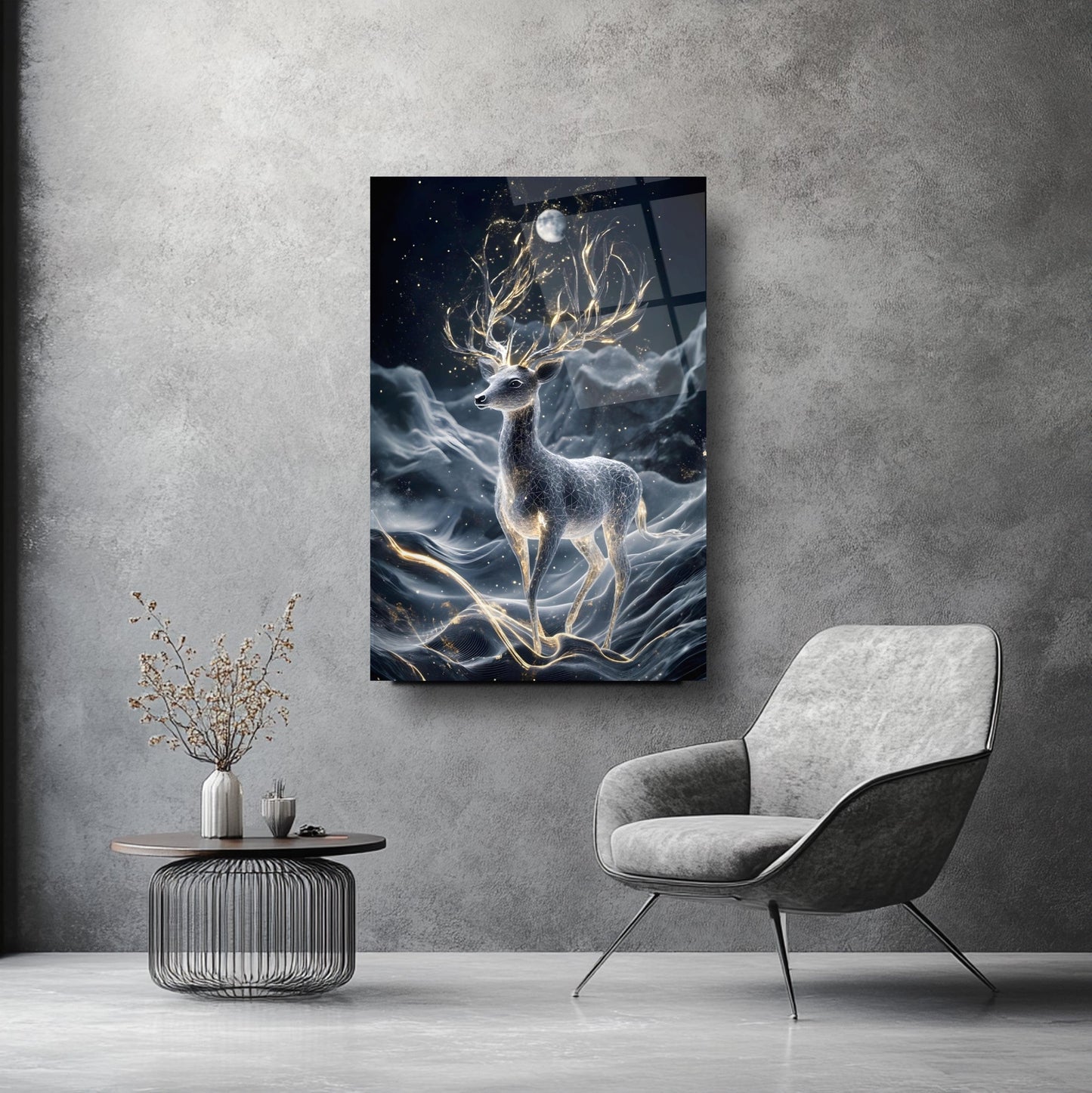 Işıklı Geyik Cam Tablo