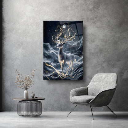 Işıklı Geyik Cam Tablo