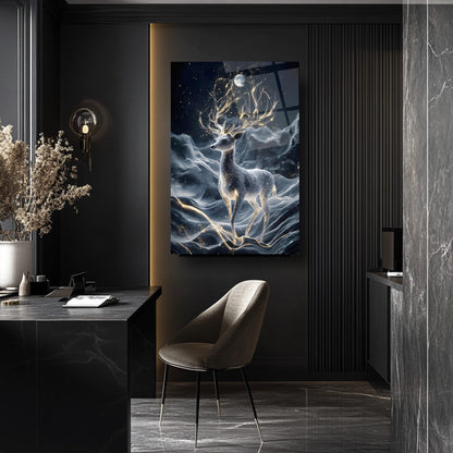 Işıklı Geyik Cam Tablo