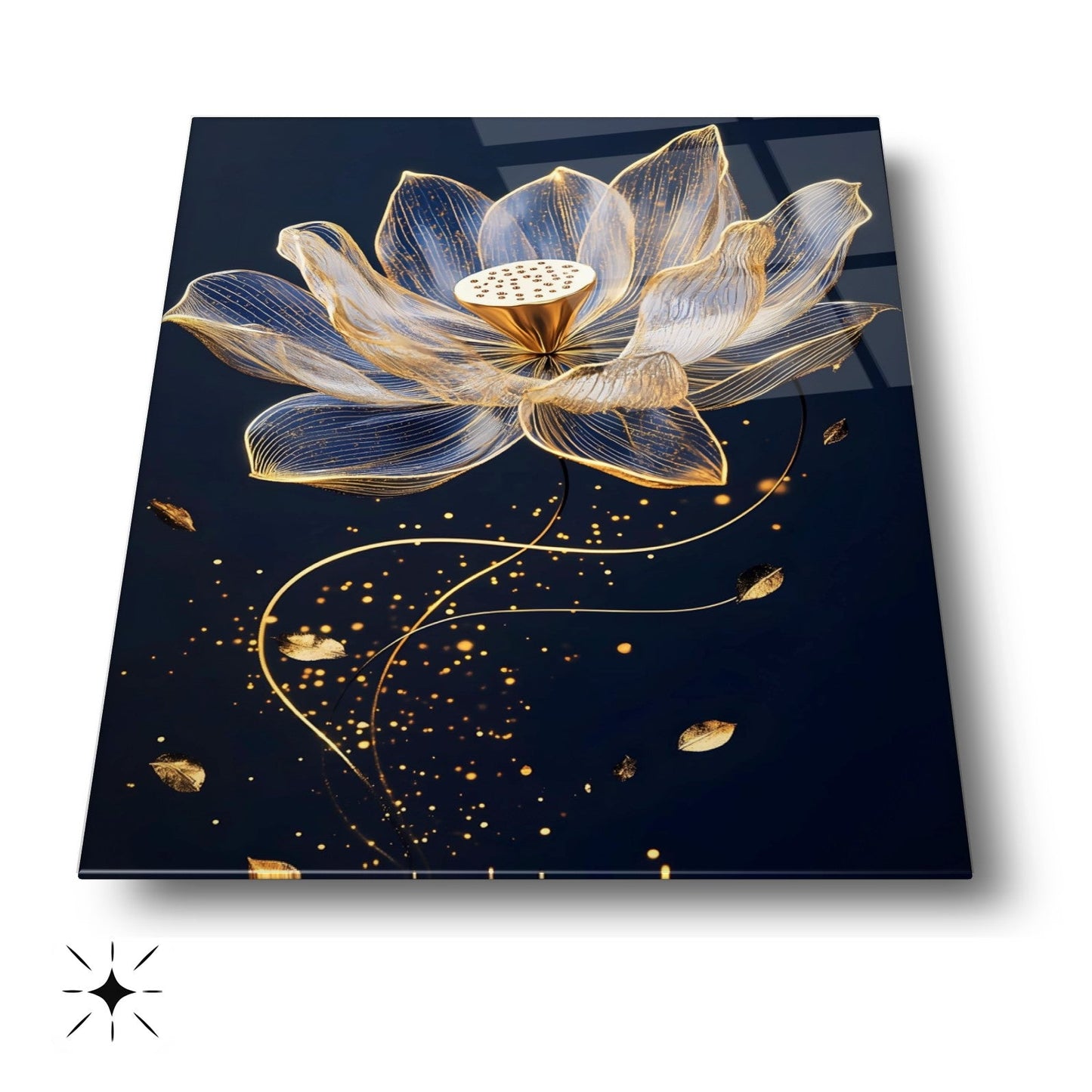 Gold Çiçek Cam Tablo