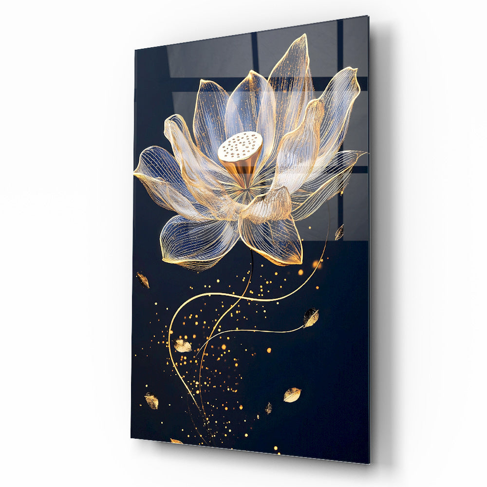 Gold Çiçek Cam Tablo