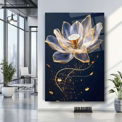 Gold Çiçek Cam Tablo