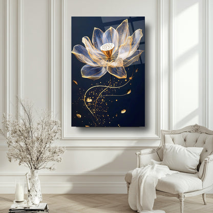 Gold Çiçek Cam Tablo