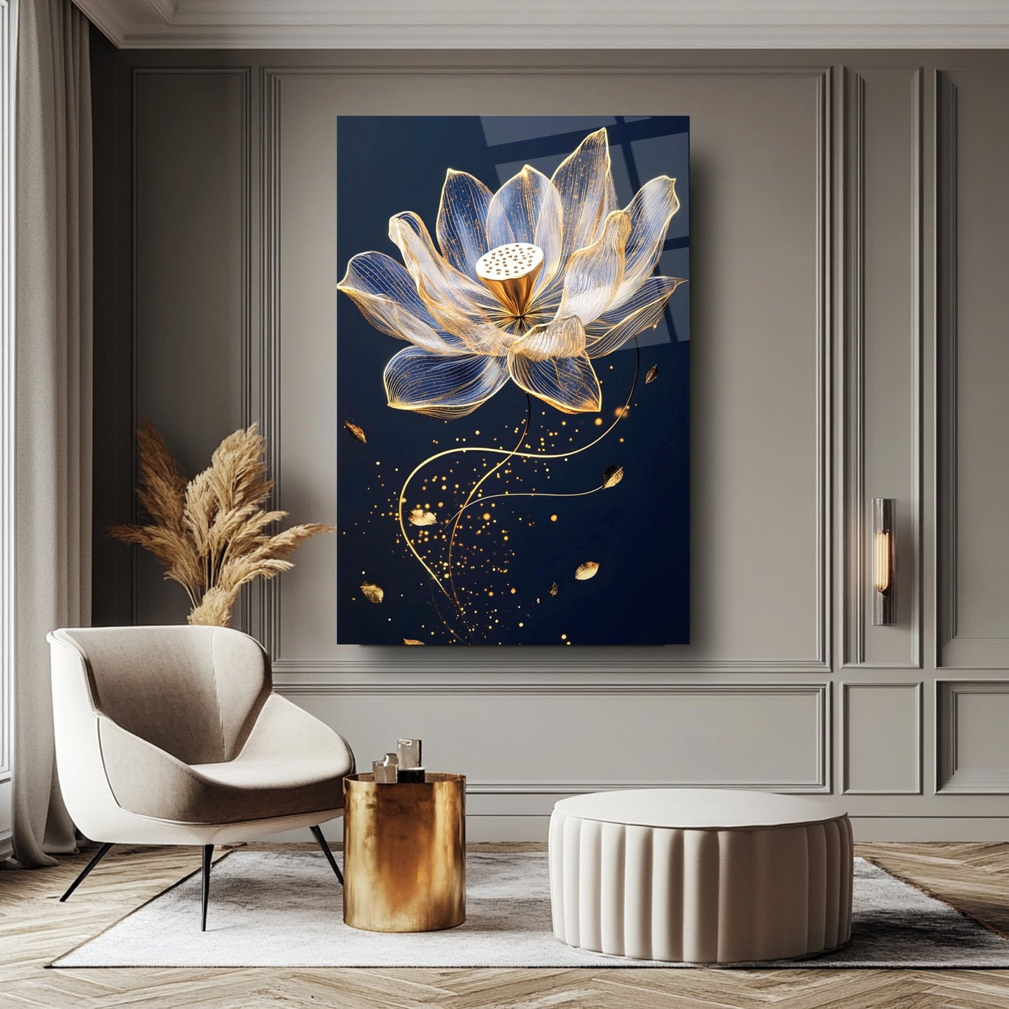 Gold Çiçek Cam Tablo