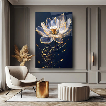 Gold Çiçek Cam Tablo