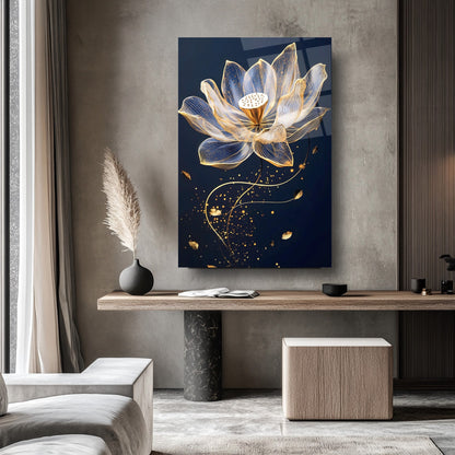 Gold Çiçek Cam Tablo