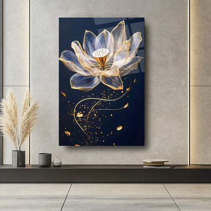 Gold Çiçek Cam Tablo