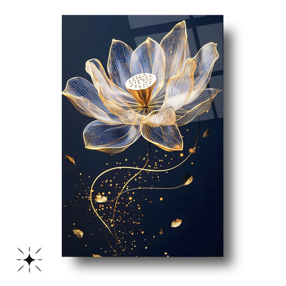 Gold Çiçek Cam Tablo