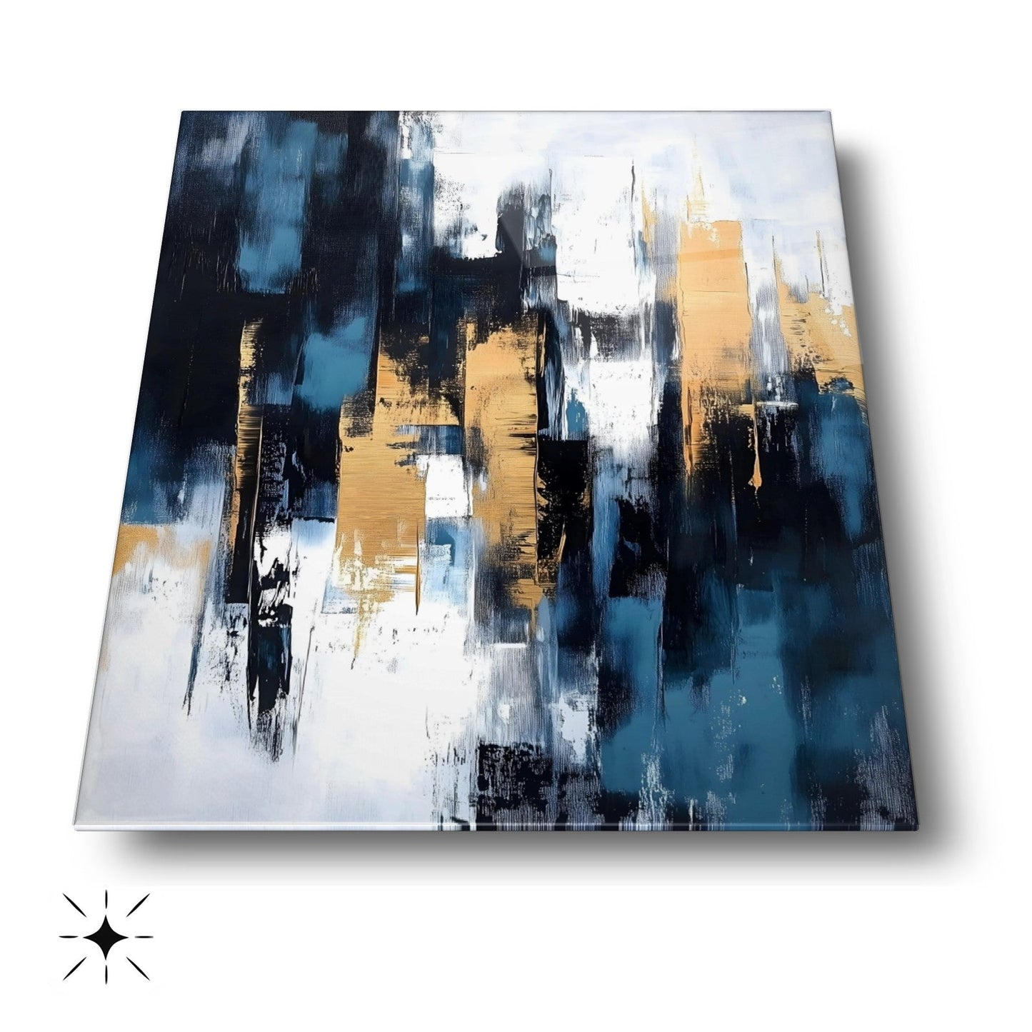 Gold Mavi Soyut Cam Tablo