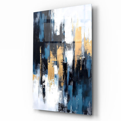 Gold Mavi Soyut Cam Tablo