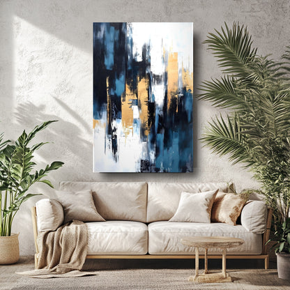 Gold Mavi Soyut Cam Tablo