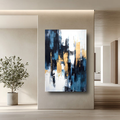 Gold Mavi Soyut Cam Tablo