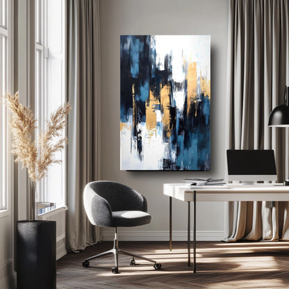 Gold Mavi Soyut Cam Tablo