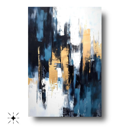 Gold Mavi Soyut Cam Tablo