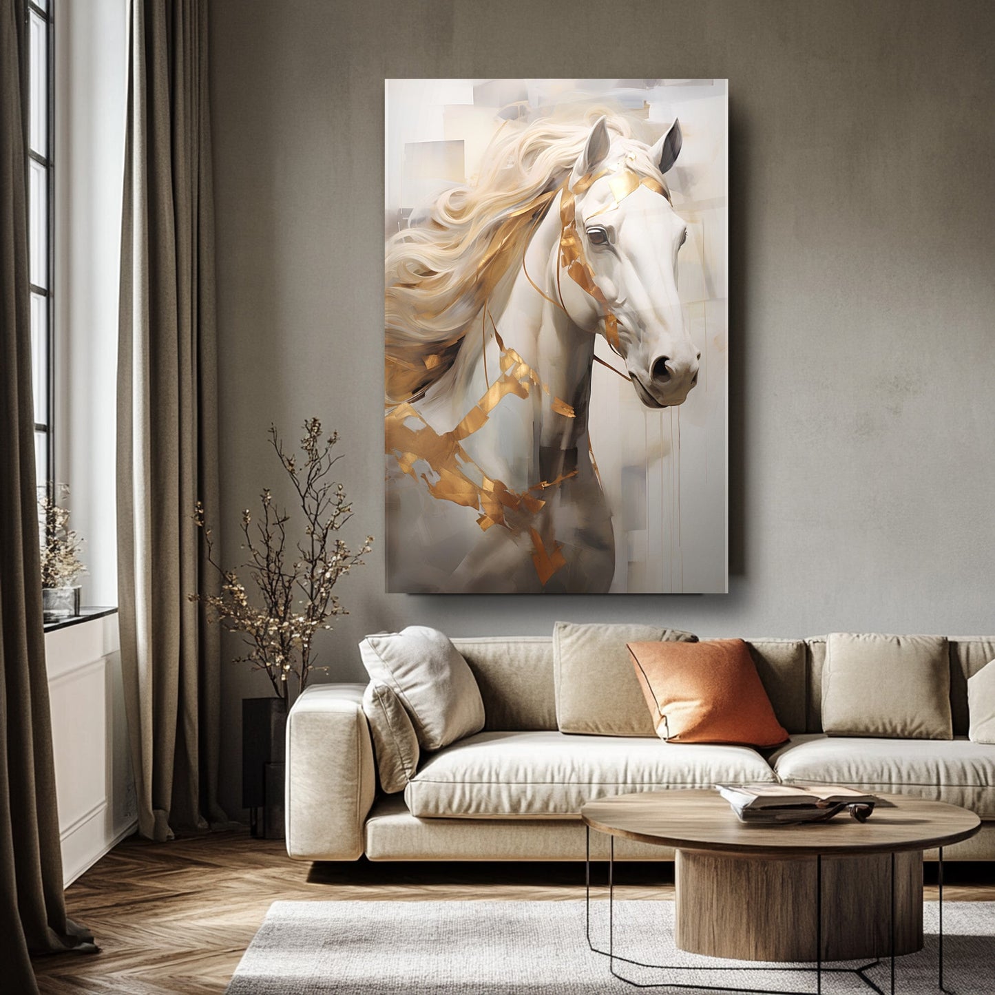 Gold Beyaz At Cam Tablo