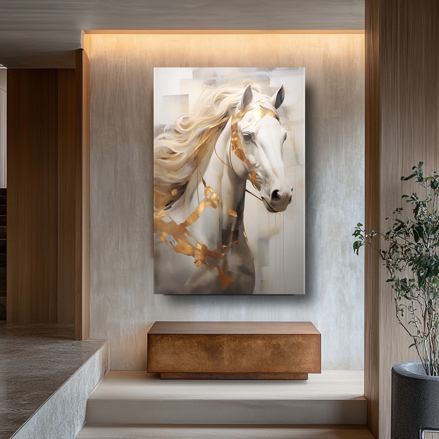 Gold Beyaz At Cam Tablo