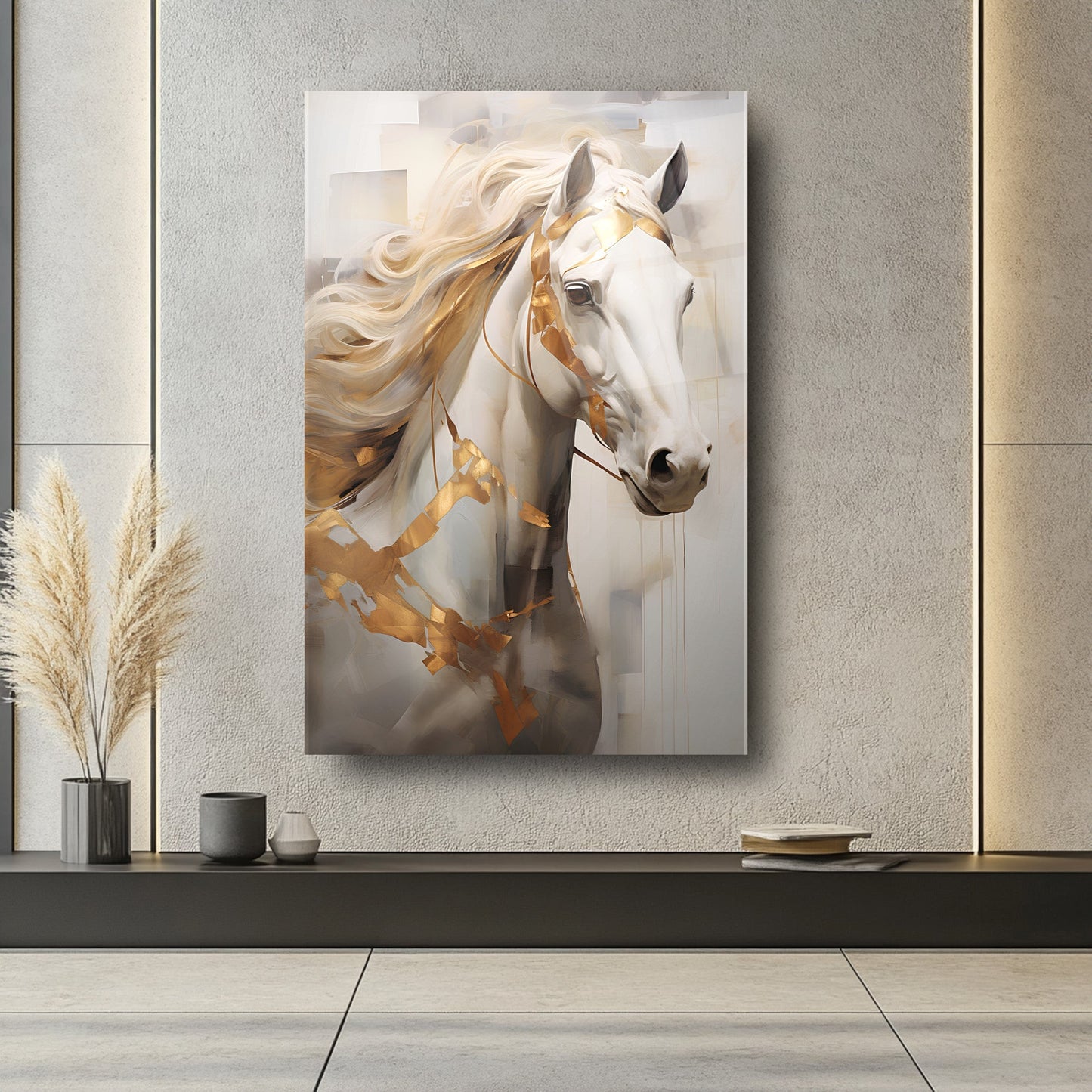 Gold Beyaz At Cam Tablo