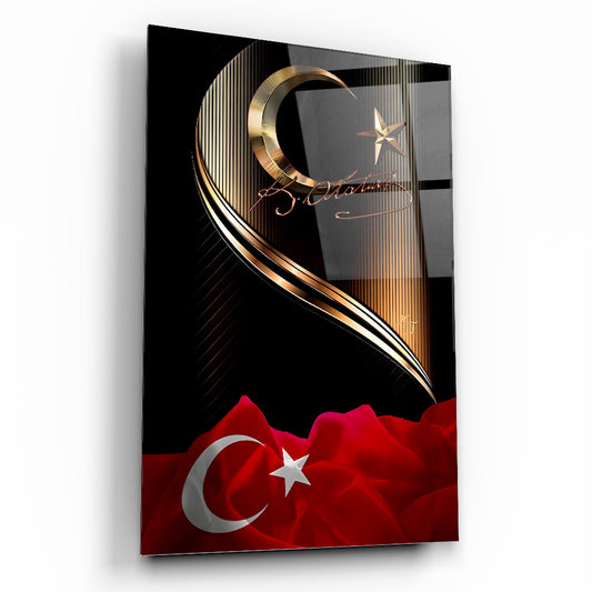 Atatürk İmzalı Bayrak Cam Tablo