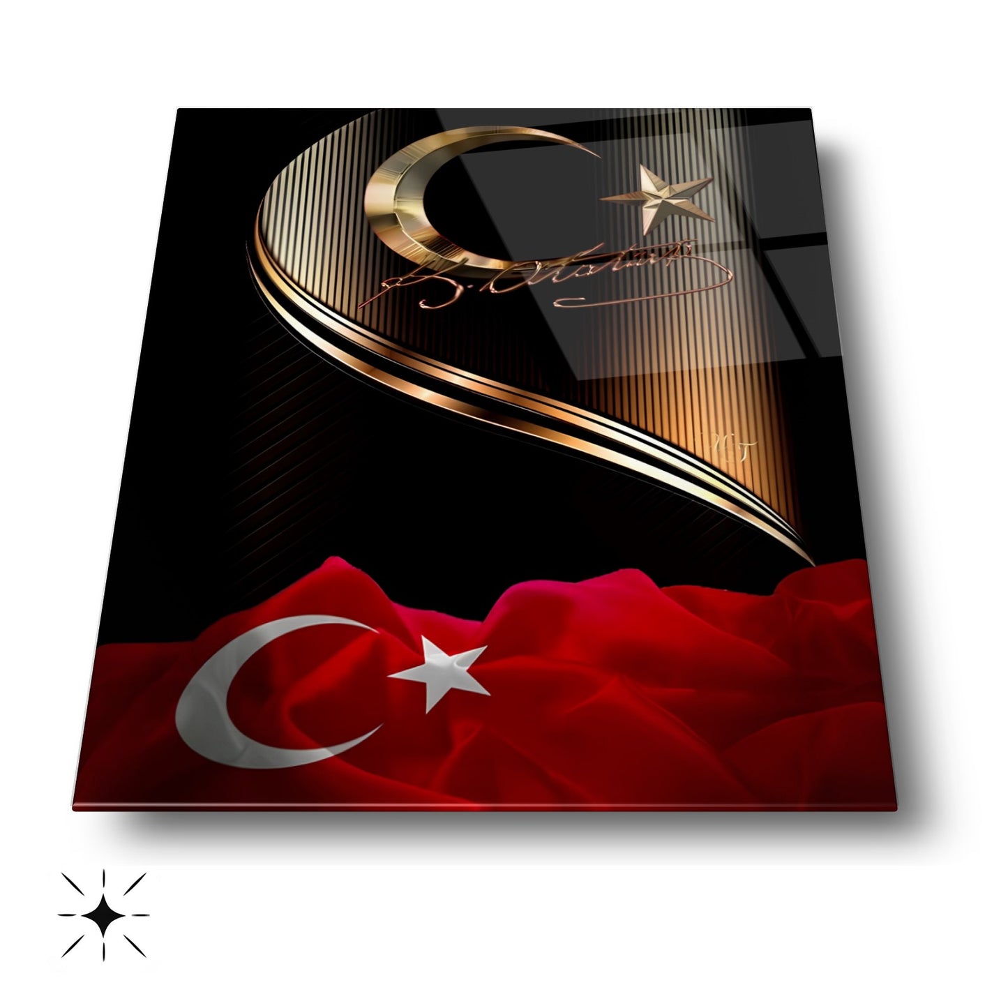 Atatürk İmzalı Bayrak Cam Tablo