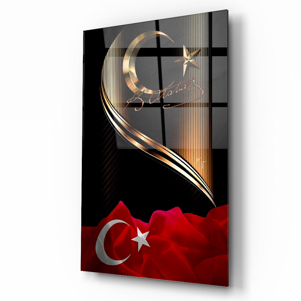 Atatürk İmzalı Bayrak Cam Tablo