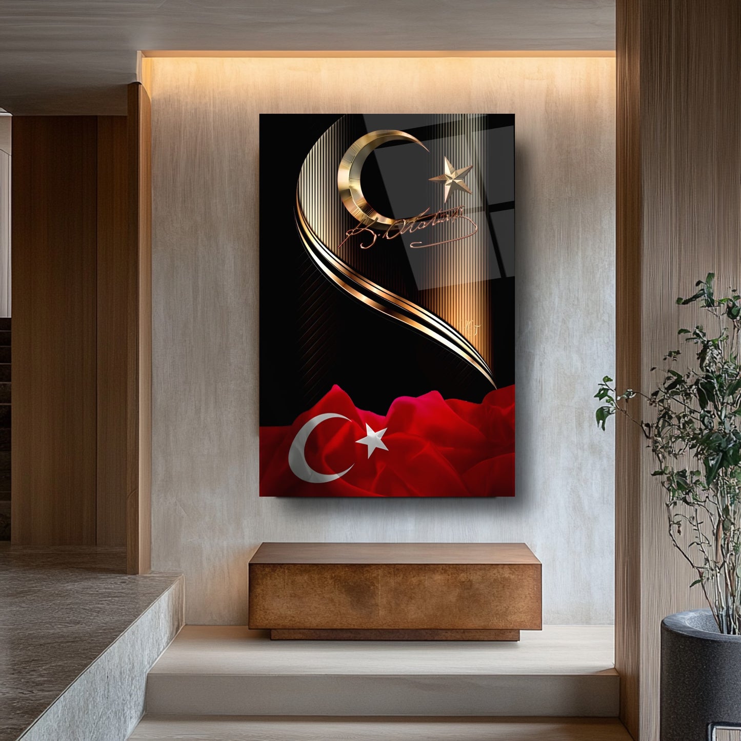 Atatürk İmzalı Bayrak Cam Tablo