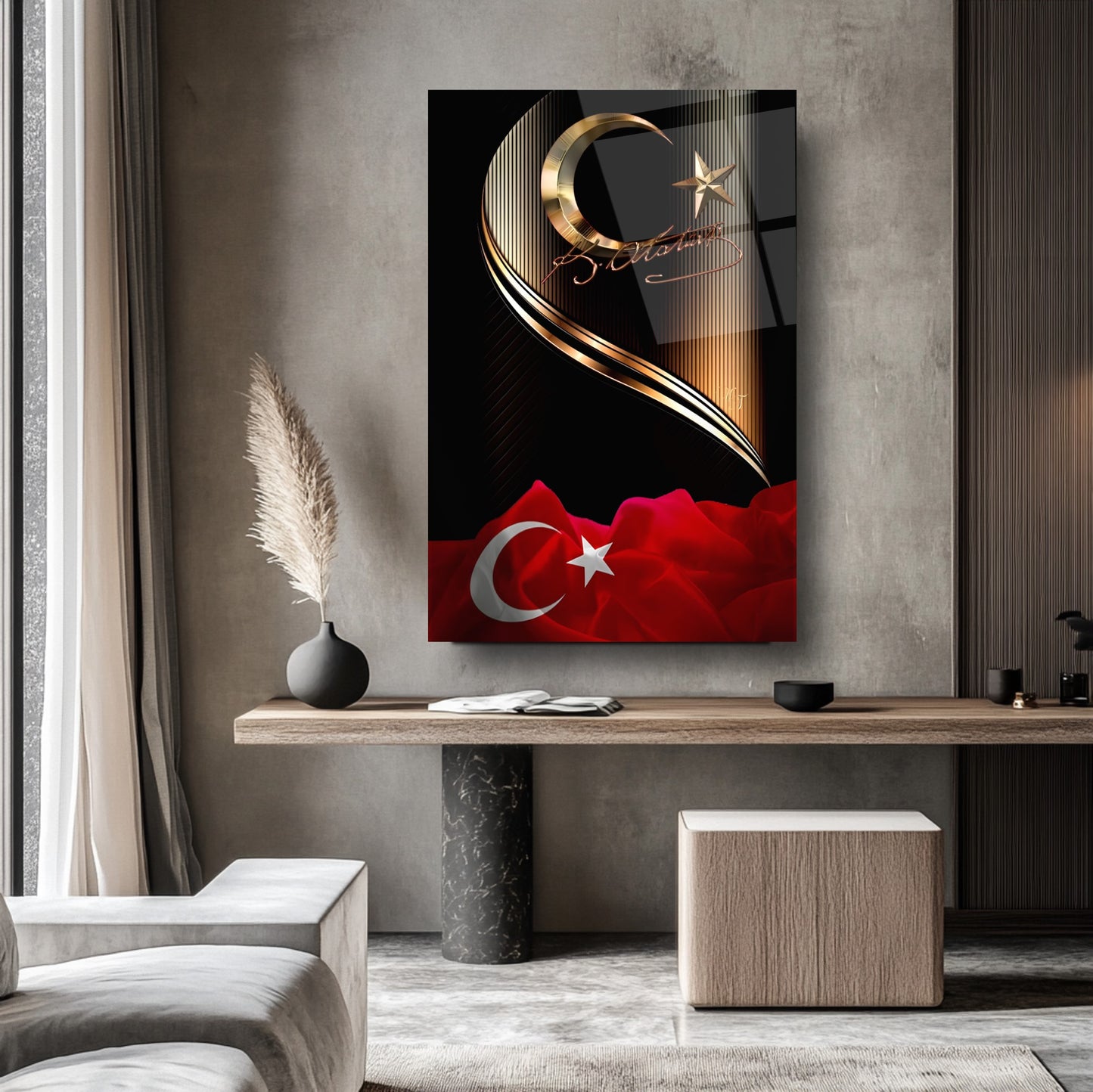 Atatürk İmzalı Bayrak Cam Tablo