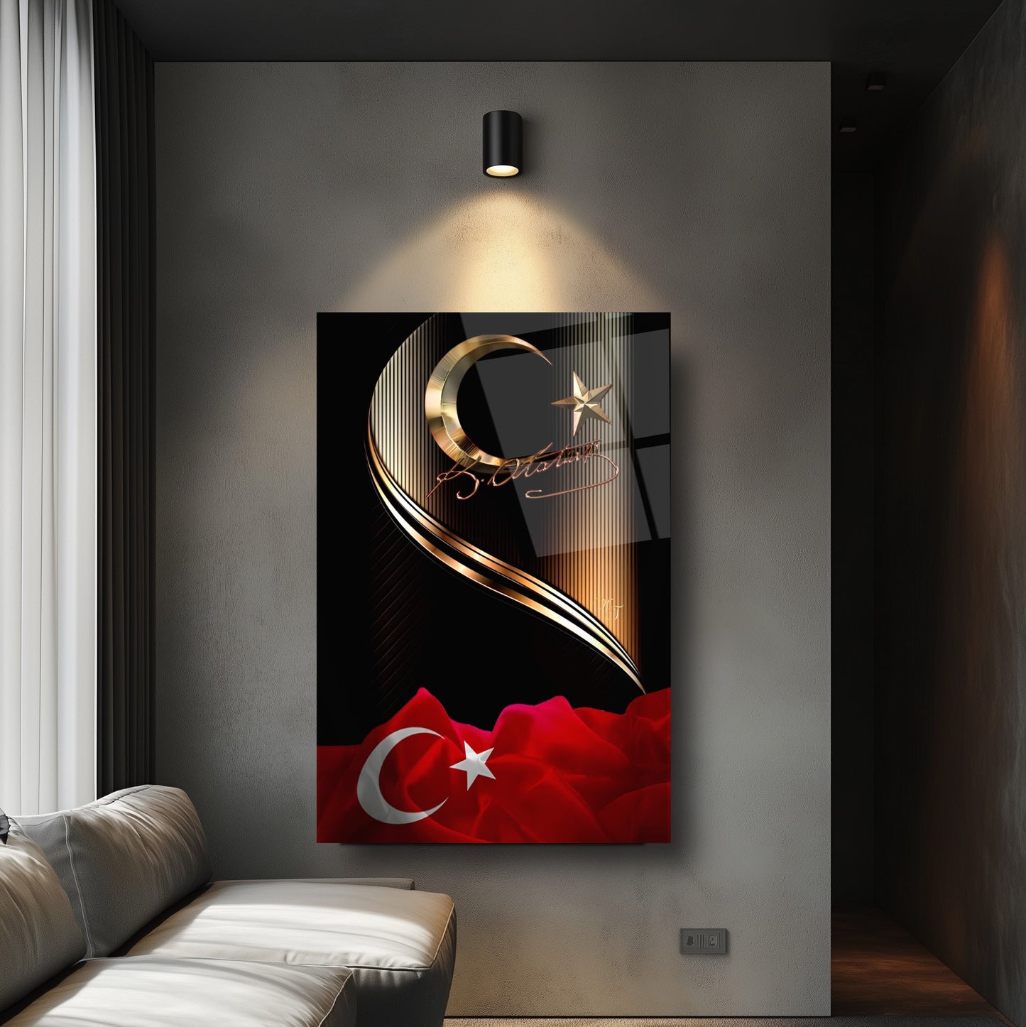 Atatürk İmzalı Bayrak Cam Tablo