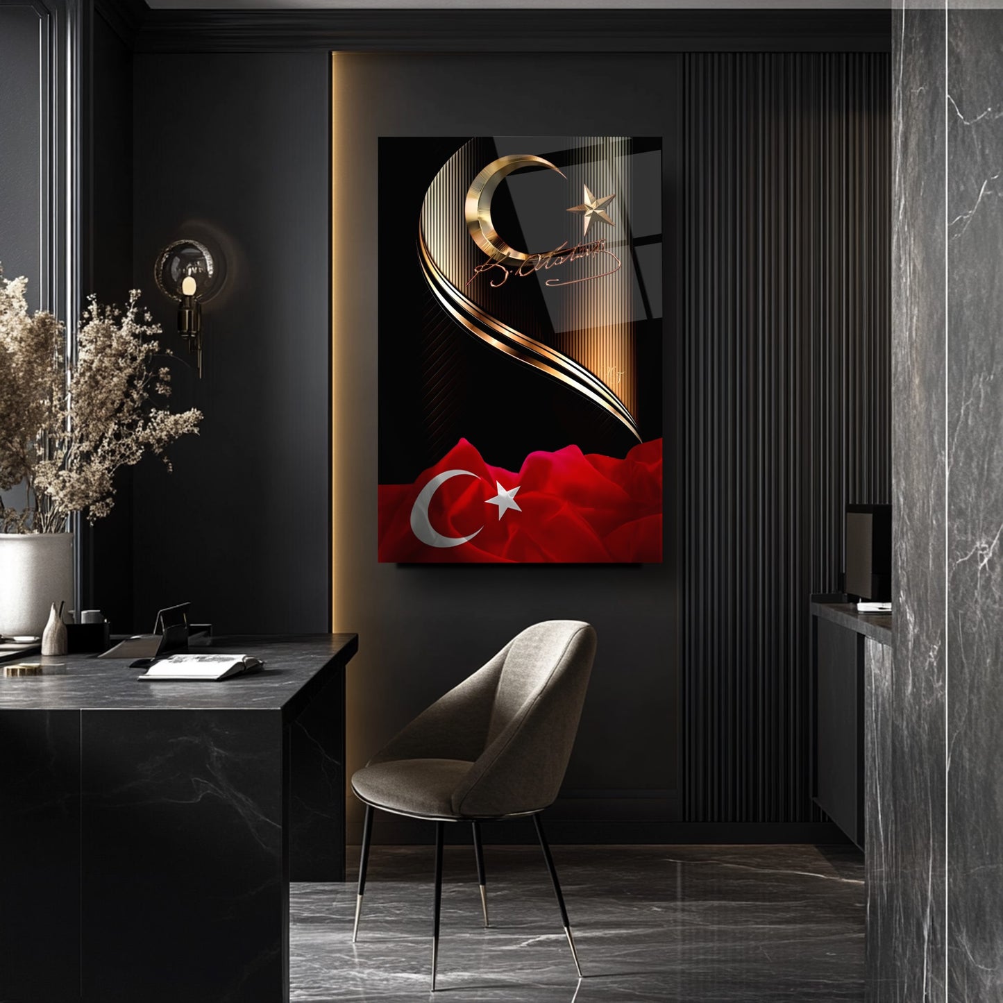 Atatürk İmzalı Bayrak Cam Tablo
